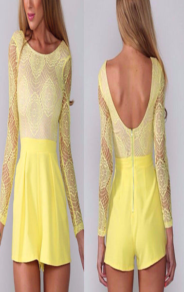 Abbey Yellow lace romper