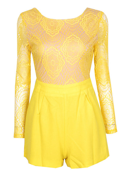 Abbey Yellow lace romper