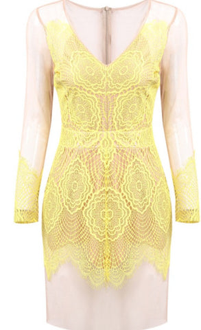 Yellow Lace backless dress