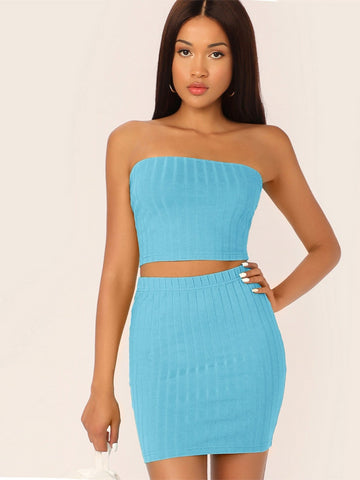 Blue Ribbed Two Piece