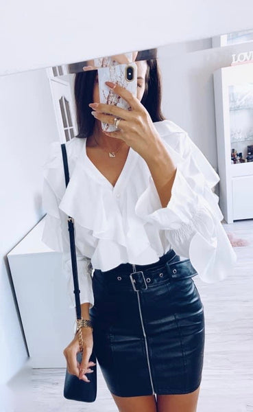 Ellie Faux Leather Skirt and White Shirt