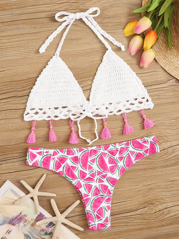 Watermelon fringe bikini