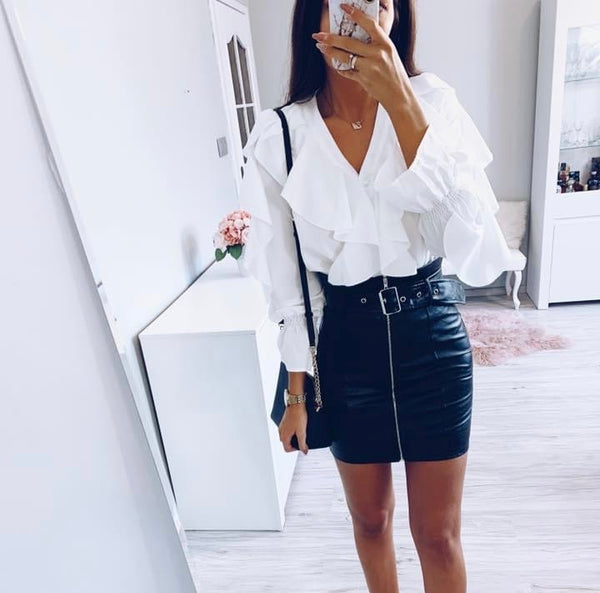 Ellie Faux Leather Skirt and White Shirt