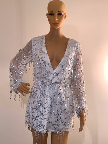 Maria White Sequin Playsuit