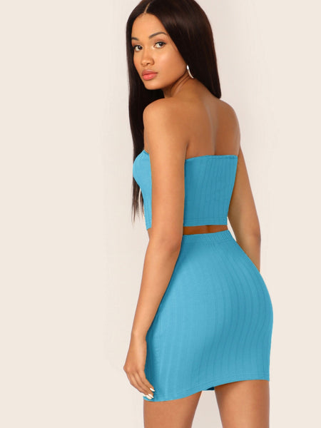Blue Ribbed Two Piece