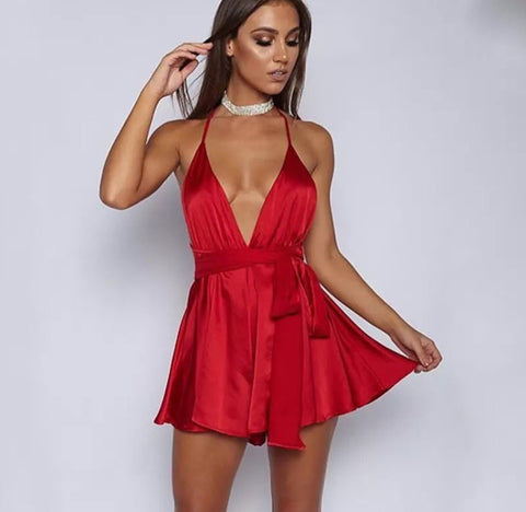 Melissa Red Satin Playsuit