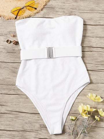 Classic White Ribbed swimsuit