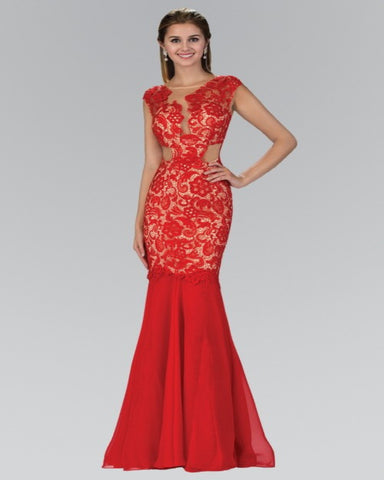 Mariah Red Floor Length Lace Dress